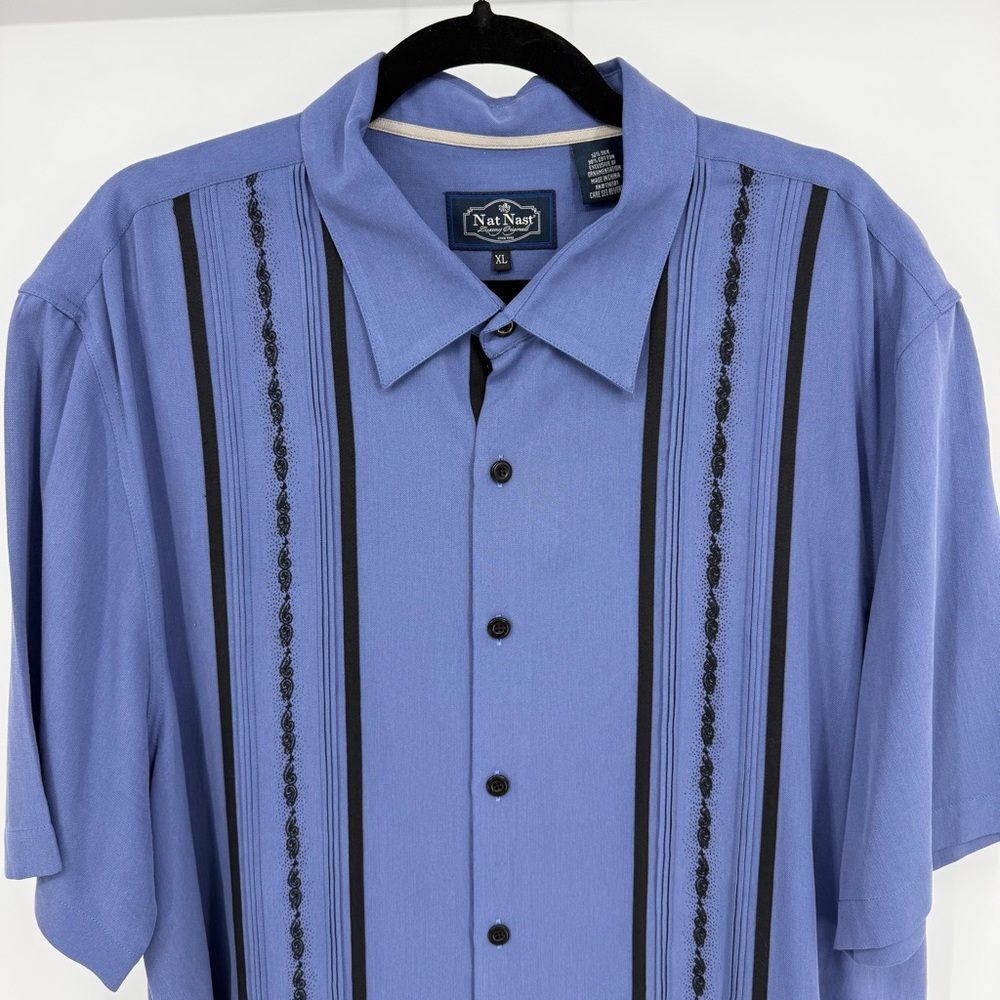 Nat Nast Luxury Originals Silk Blend Camp Shirt Retro Vertical Stripe Lounge XL - Picture 2 of 11
